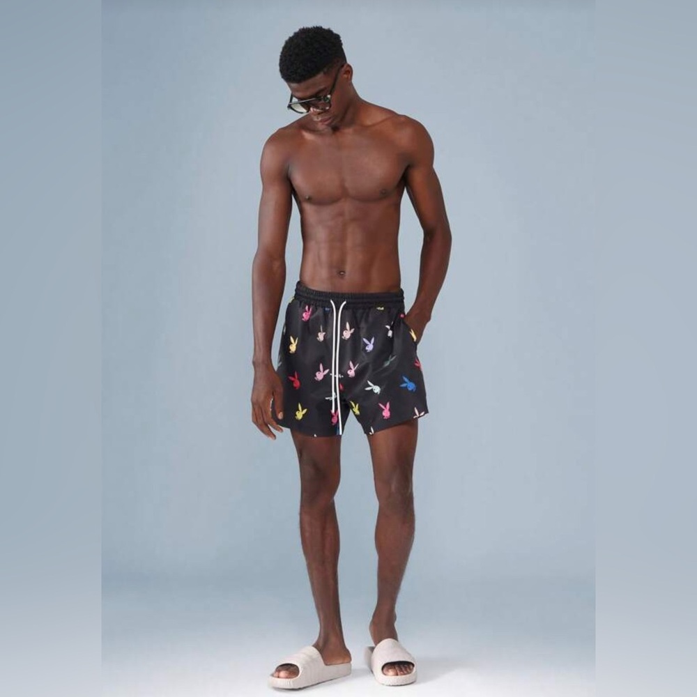 🆕 Playboy - Multi-Color Bunny Logo Print Swim Trucks / Swim Shorts - Mens